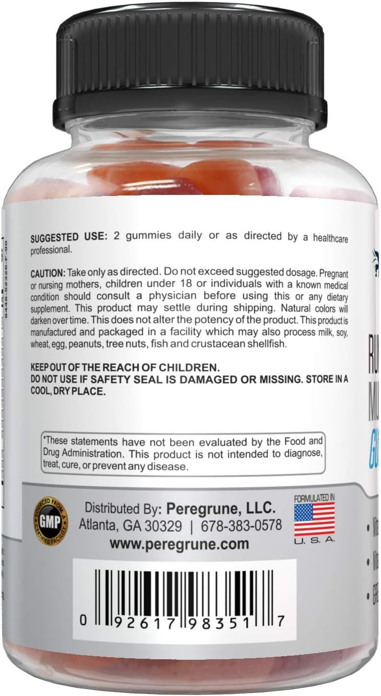 PEREGRUNE Runner Multivitamin Gummies - Gominolas Multivitamínicas para Corredores con Vitaminas A, C, D, E y Complejo B - 50% Menos Azúcar