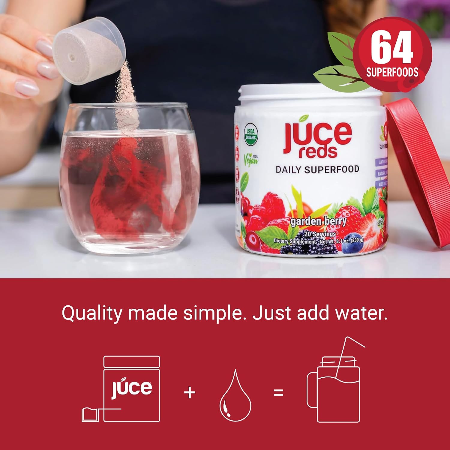 Terra Kai Organics JUCE Reds Superalimento Orgánico en Polvo - Sabor Garden Berry (230g)