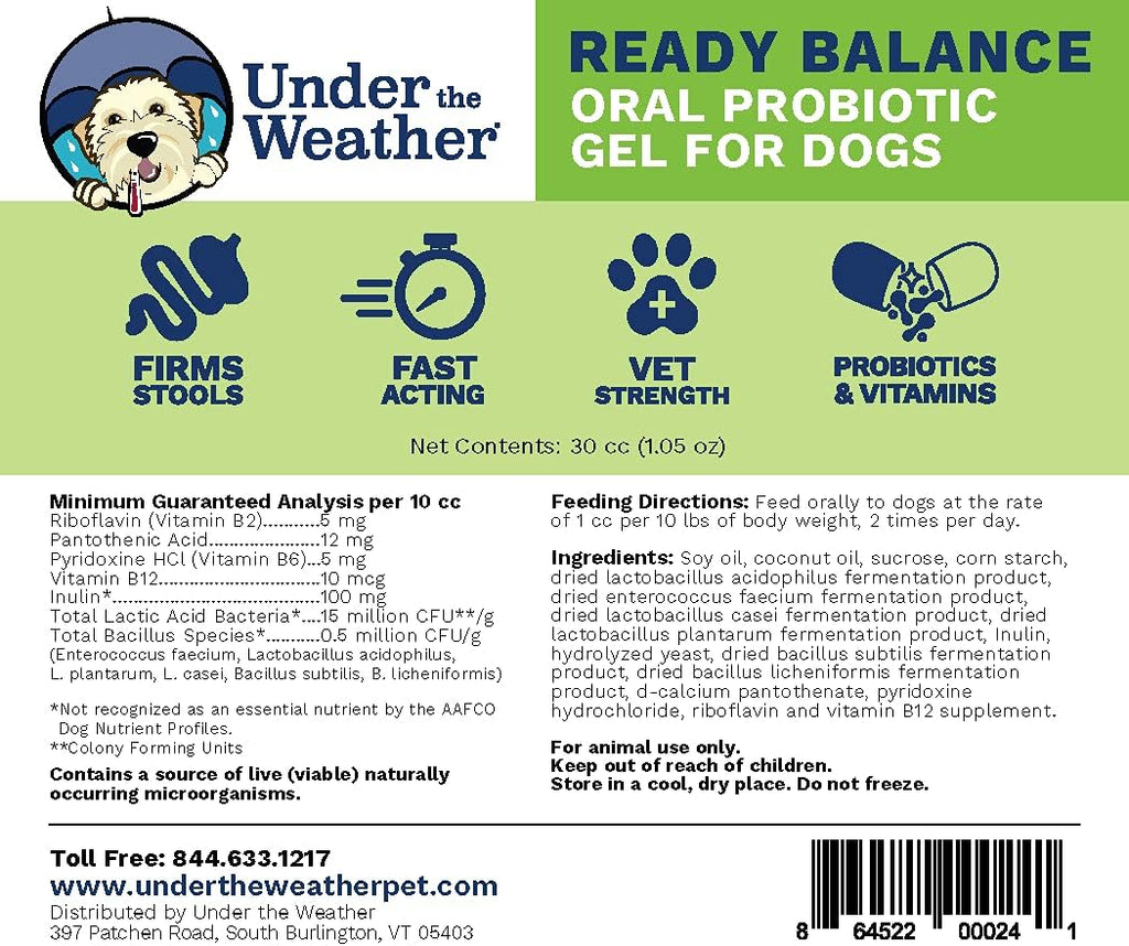 Under the Weather Ready Balance Probióticos y Prebióticos en Gel para Perros