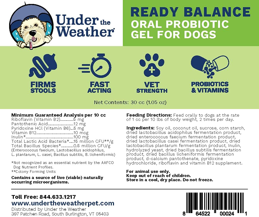 Under the Weather Ready Balance Probióticos y Prebióticos en Gel para Perros