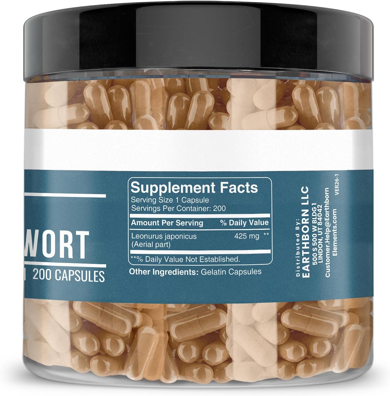 Earthborn Elements Chinese Motherwort 200 Cápsulas, Puro y Sin Diluir, Sin Aditivos