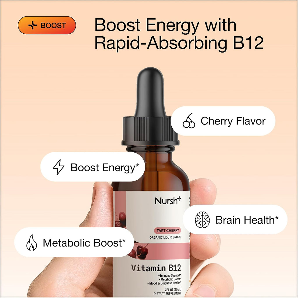 Nursh+ Boost Vitamina B12 5000 mcg Gotas Sublinguales – Metilcobalamina Orgánico y Vegano