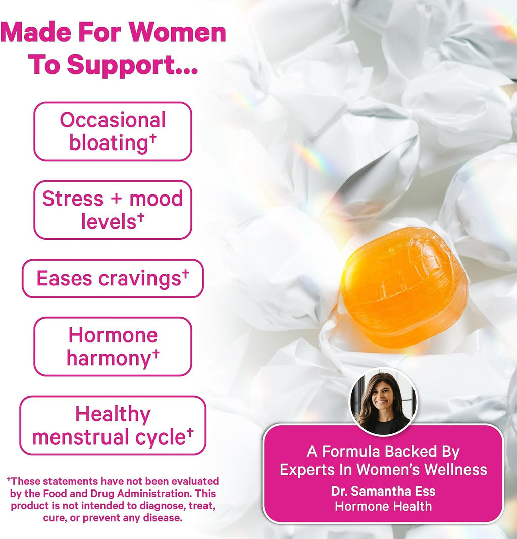 Pink Stork Organic PMS Support Sweets - Caramelos Orgánicos con Vitamina B6 y Menta Piperita para el Síndrome Premenstrual - 30 Unidades