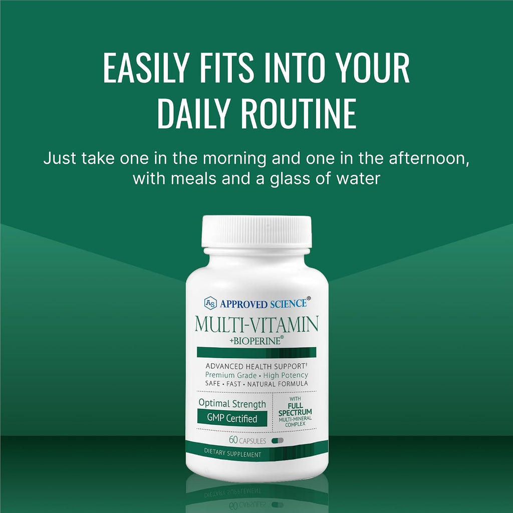 Approved Science Multi-Vitamin - Multivitamínico Completo con Vitaminas B, Té Verde, Luteína, Licopeno, Zeaxantina, BioPerina - 360 Cápsulas