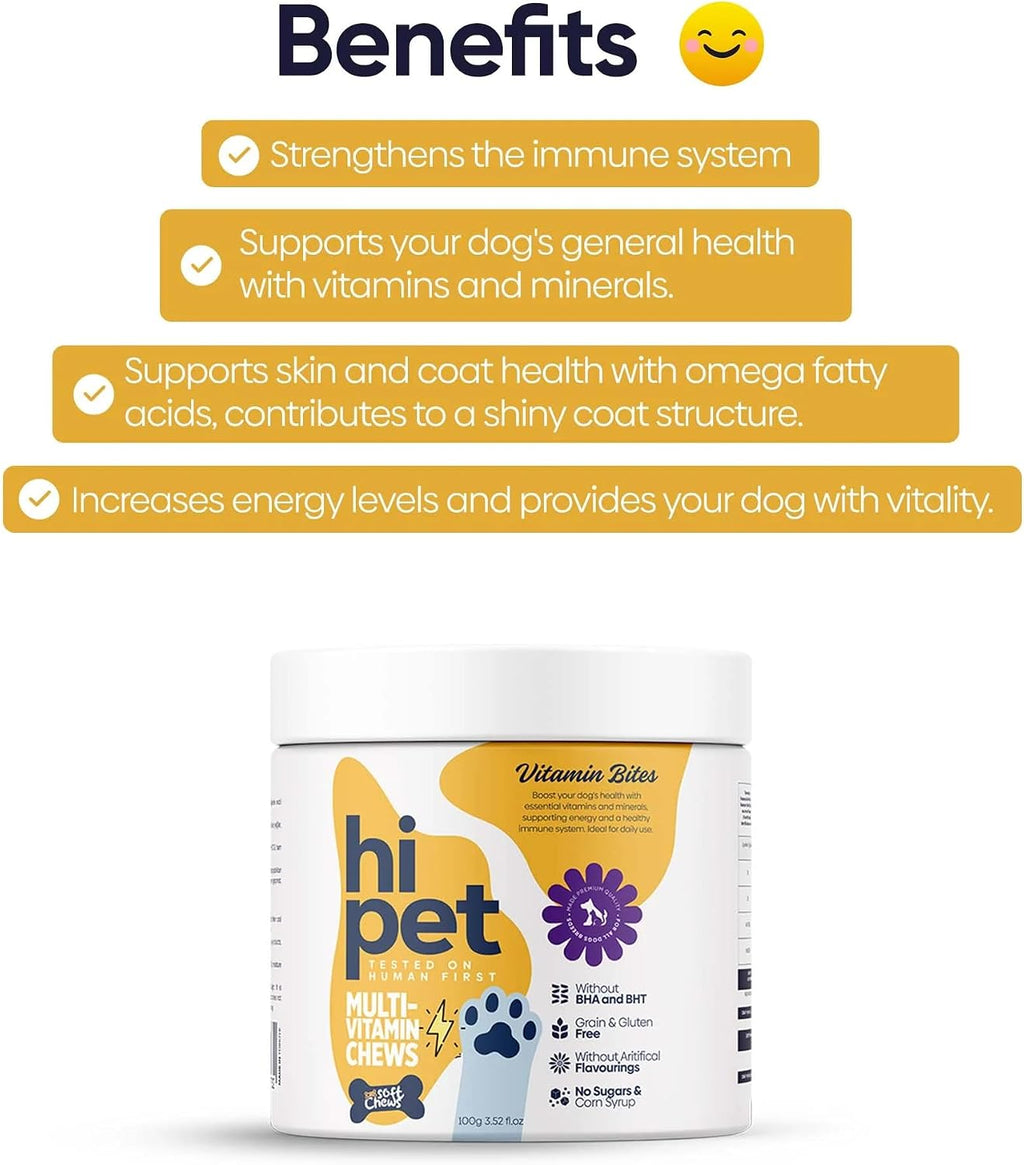 HiPet Multivitamin Bites - Suplemento vitamínico para perros (Pack de 6)