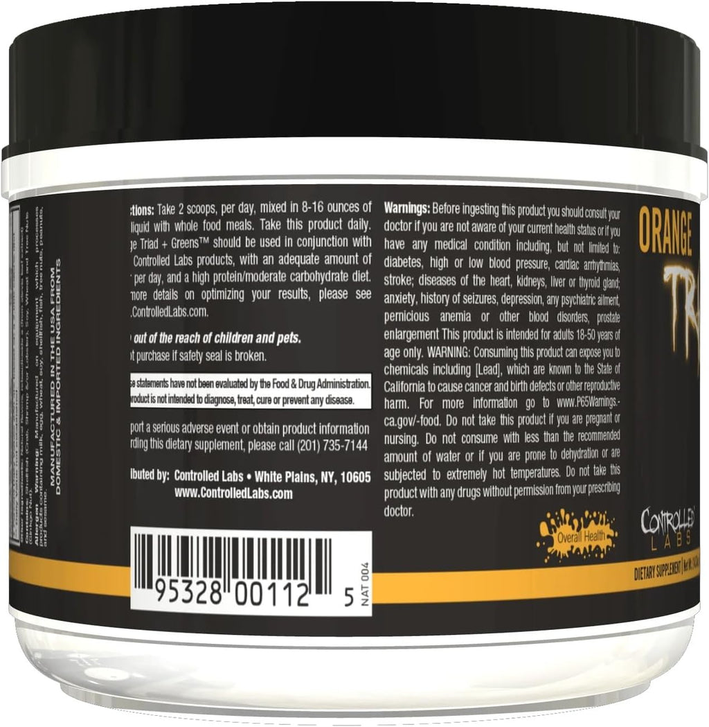 CONTROLLED LABS Orange Triad Plus Greens - Multivitamínico Deportivo para Hombres y Mujeres, 30 Dosis