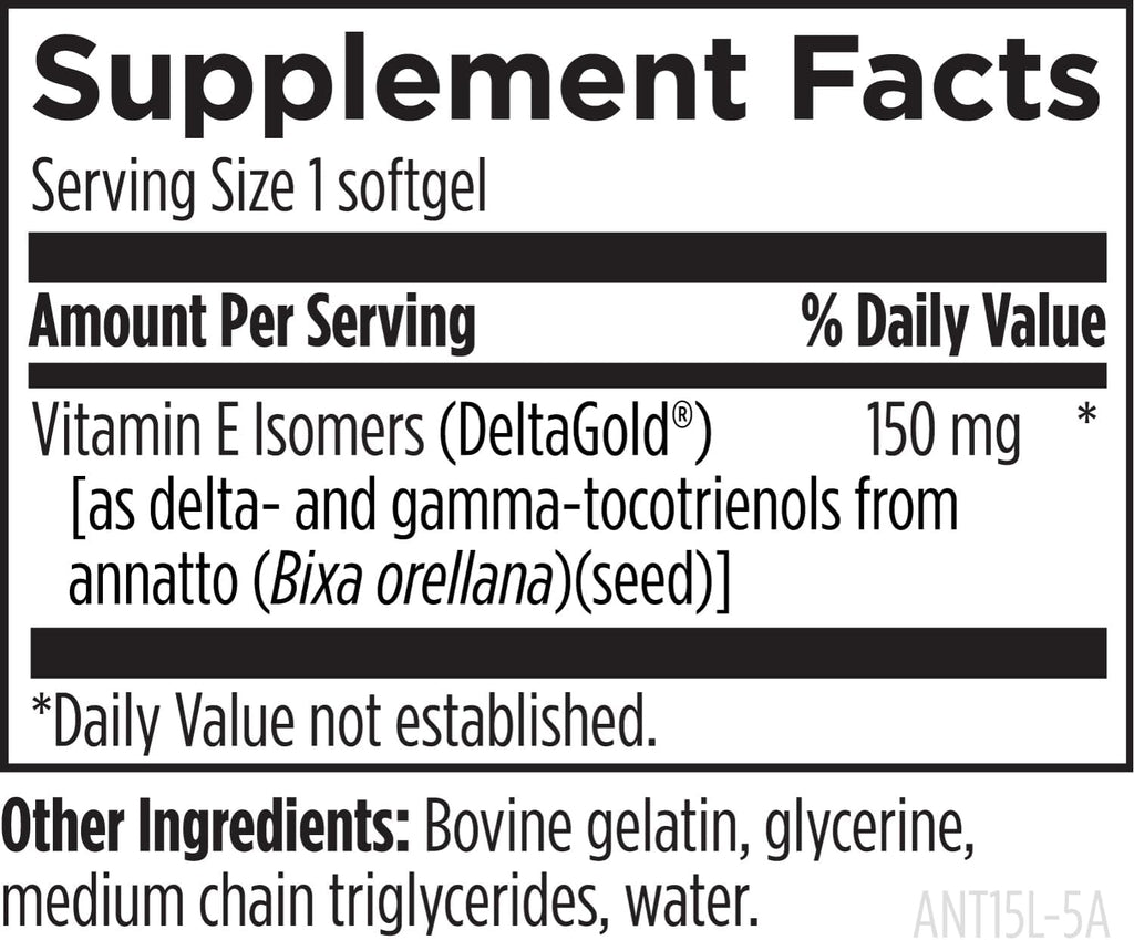 Designs for Health Annatto-E 150 mg Tocotrienoles - Complejo de Vitamina E con Delta y Gamma Tocotrienoles - Apoyo Cardiovascular y Antioxidante - No OGM (60 Cápsulas blandas)