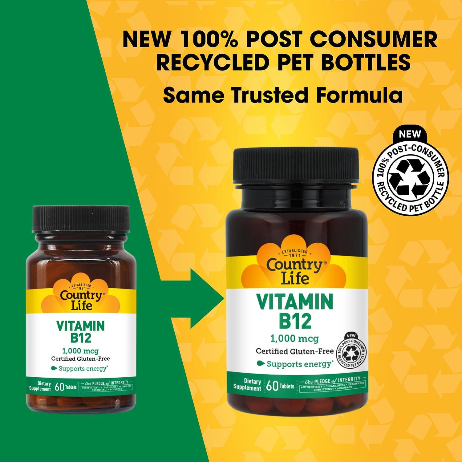 Country Life Vitamina B12 1000 mcg - 60 comprimidos - Vegano y Sin Gluten
