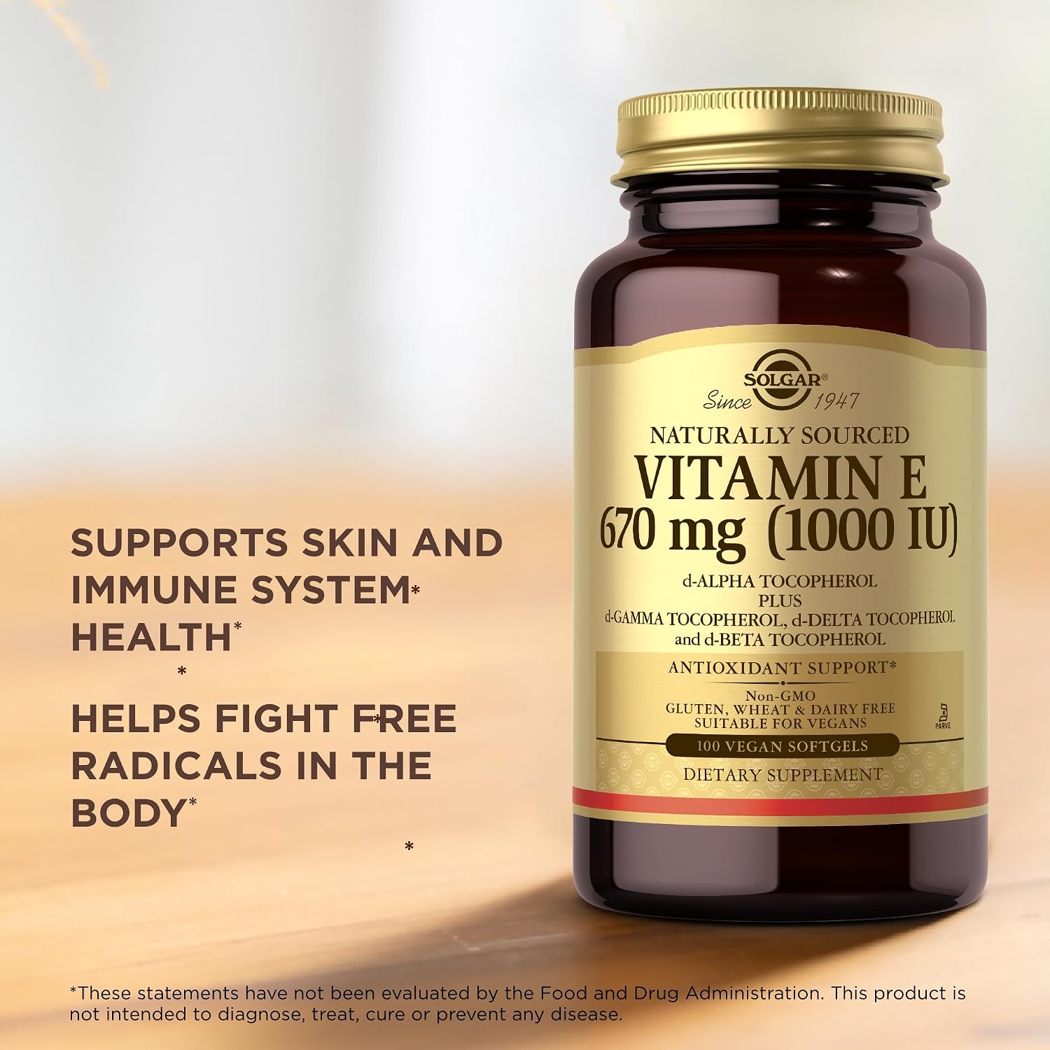 Vitamina E 670 mg (1000 UI) - Solgar 100 Cápsulas Blandas Veganas