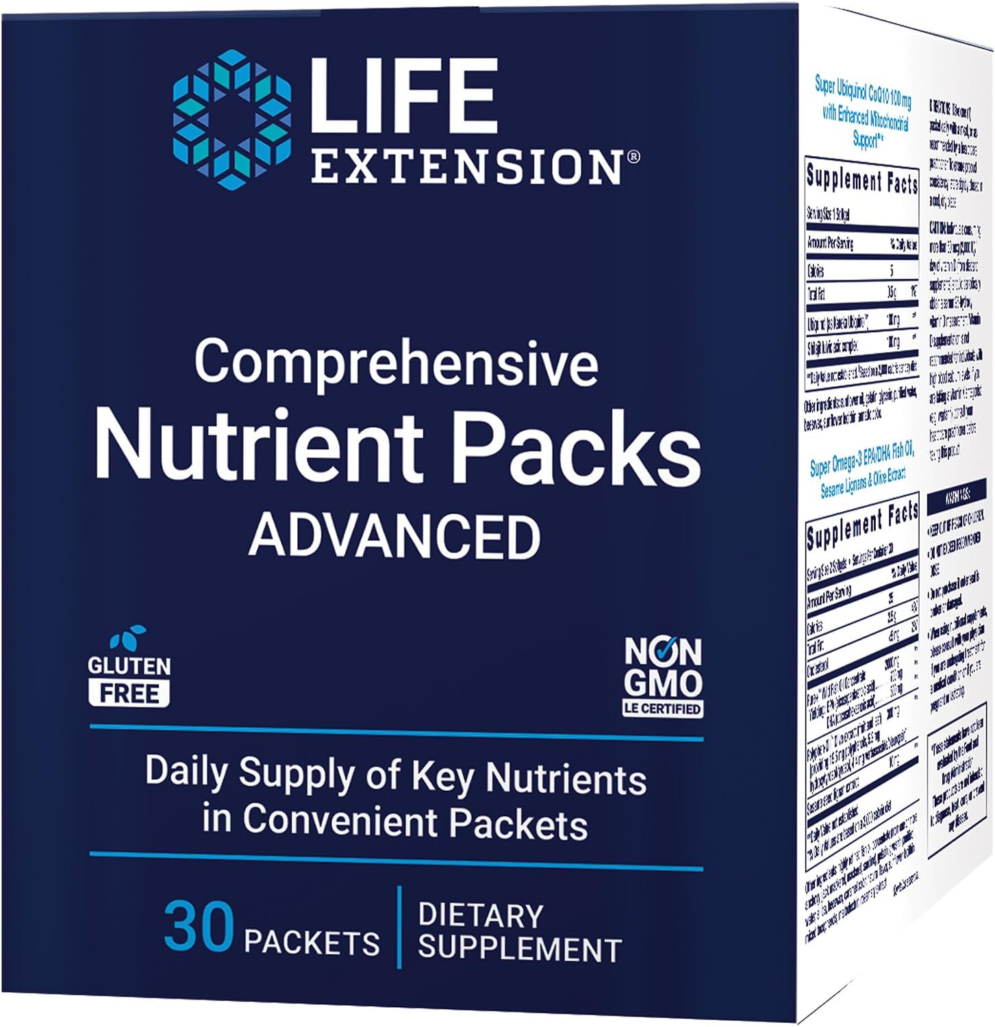 Life Extension Comprehensive Nutrient Packs Advanced - 30 Sobres con Multivitamínico, Curcumina, Aceite de Pescado y CoQ10