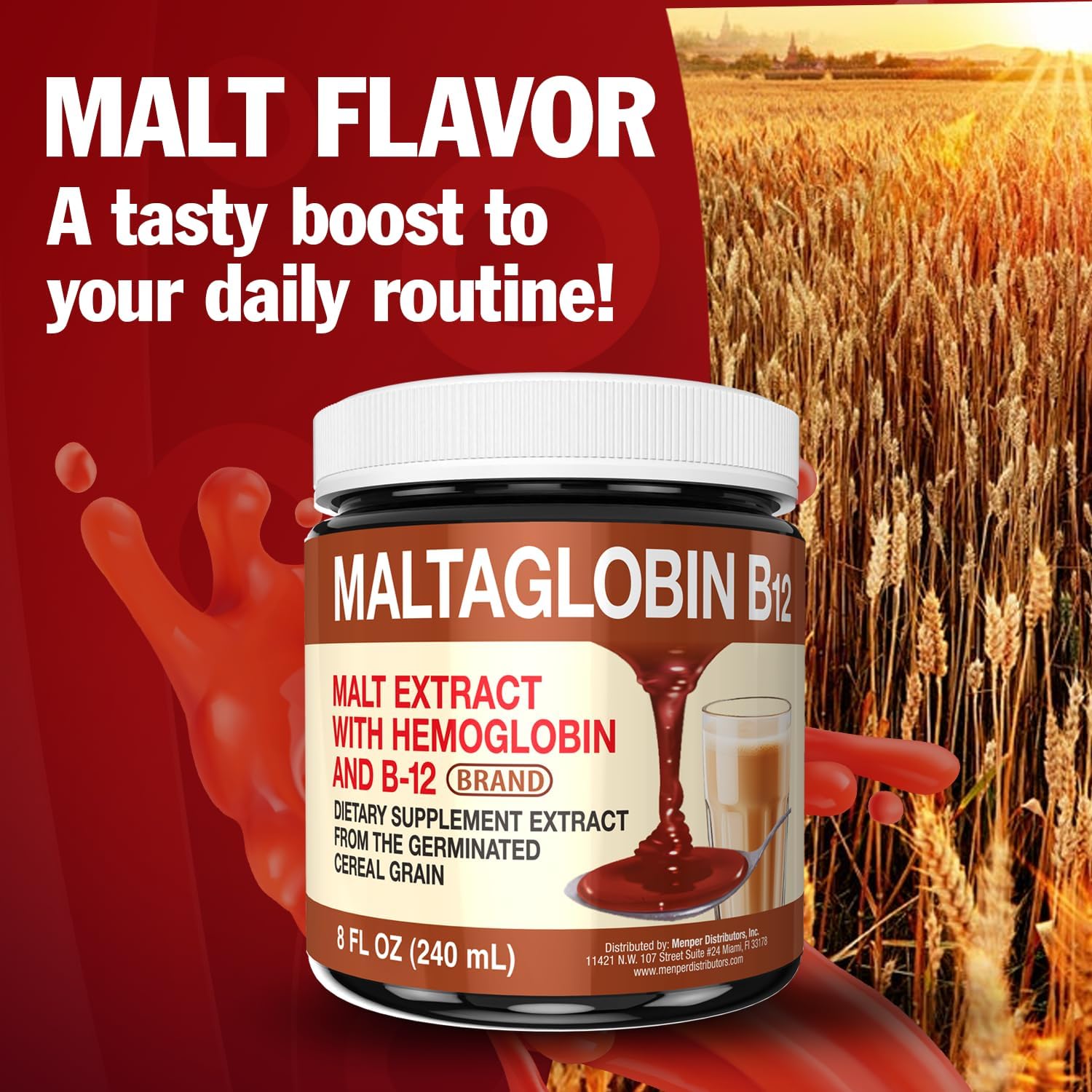 Suplemento Dietético de Vitamina B12 Maltaglobin, Apoyo a la Hemoglobina, Vitaminas B12 para la Energía, 8 fl oz, 1 Envase