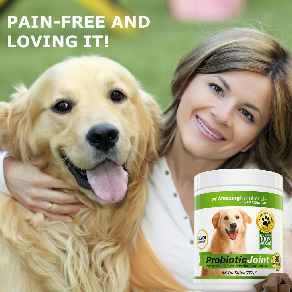 Amazing Probiotics for Dogs Eliminates Diarrhea and Gas with Hip Joint Pain Relief, 90 Bacon Soft Chews