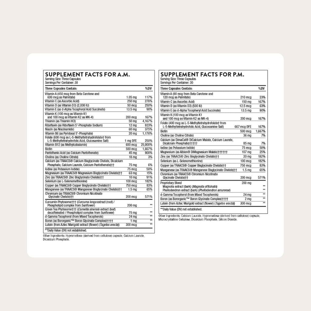 THORNE Multi-Vitamin Elite - Suplemento Nutricional Diario con Fórmulas AM y PM - 180 Cápsulas