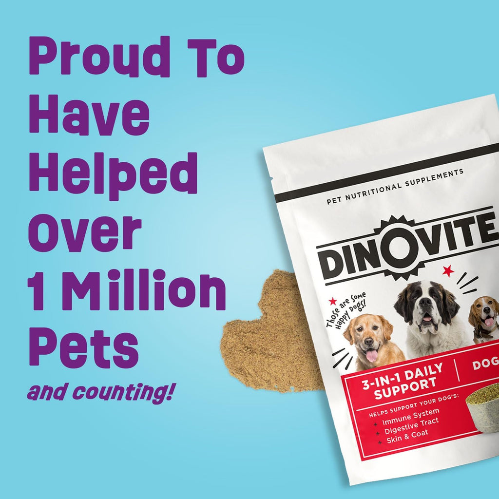 Dinovite Probióticos para Perros, Polvo para Perros Grandes (45+ lb), Apoyo Digestivo y Piel con Omega-3, 90 porciones
