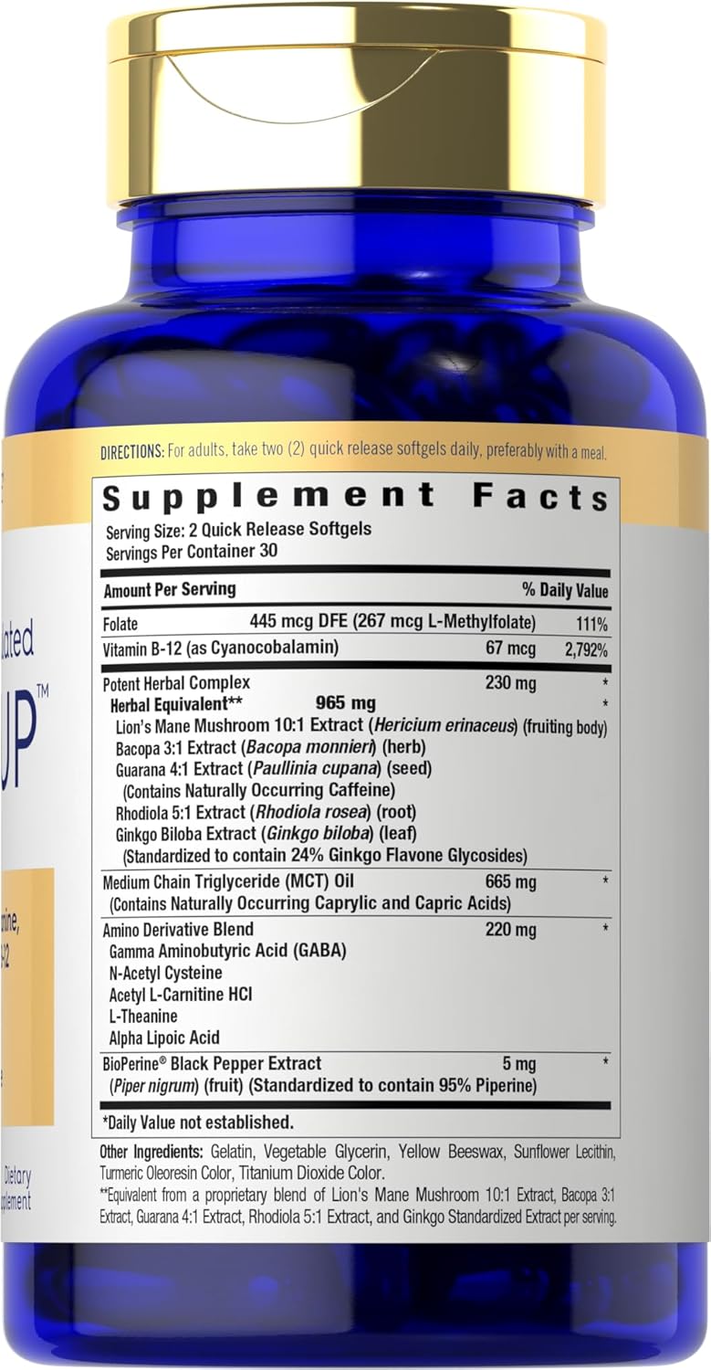 Carlyle Suplemento Cerebral | 60 Cápsulas Blandas | Nootrópico con Lion's Mane, Bacopa y L-Theanina | Sin OGM, Sin Gluten