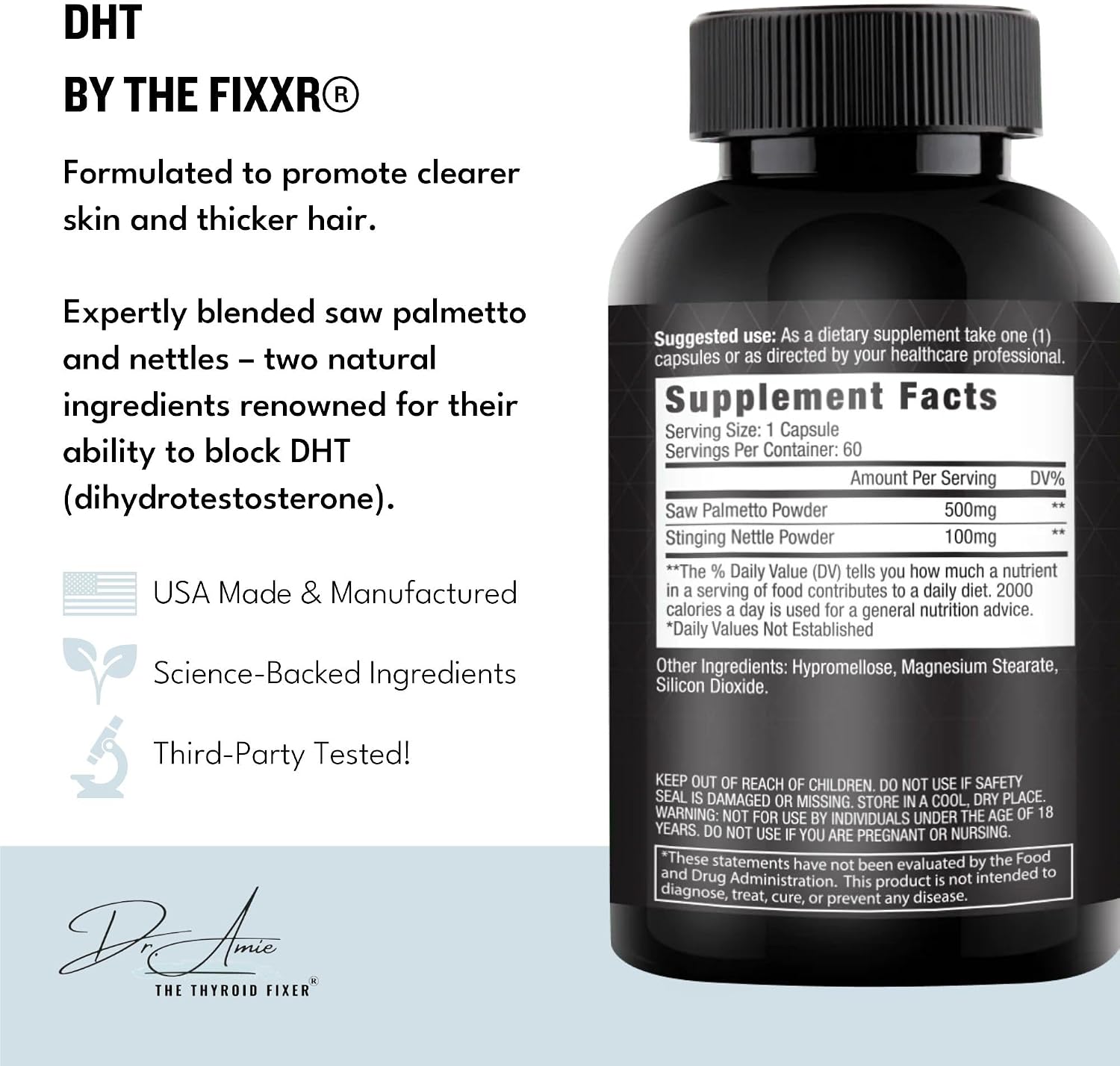 DHT Support de Dr. Amie – con Saw Palmetto y Ortiga – Apoyo para el cabello y el acné – 60 Cápsulas