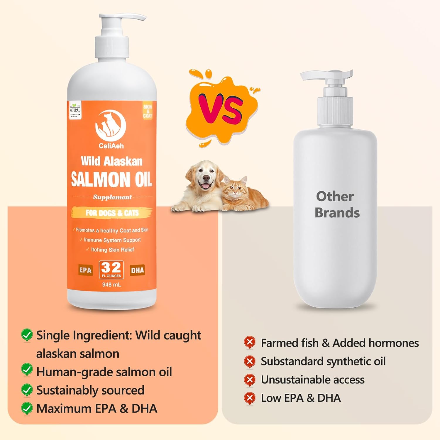 Aceite de Salmón Salvaje para Perros y Gatos, 946 ml