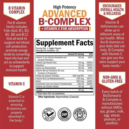 Complejo B con Vitamina C para Máxima – Reducción del cansancio y la fatiga: B2, B3, B5, B6, B9 y B12 ayudan a – Image 3