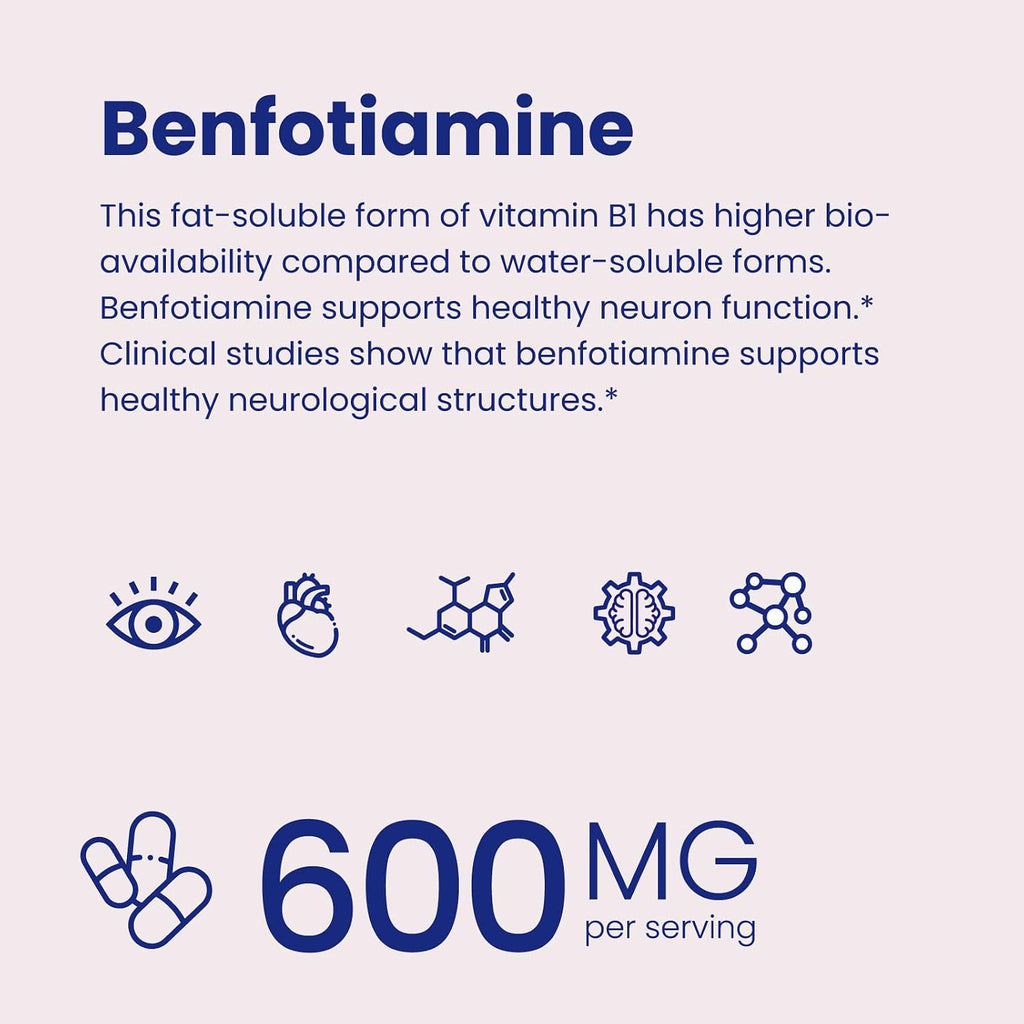 VHC Benfotiamina 600mg - 120 Cápsulas Veganas - Vitamina B1 Liposoluble de Alta Absorción