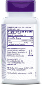 Natrol Biotina 10000mcg, para Cabello, Piel y Uñas Saludables, 200 Comprimidos