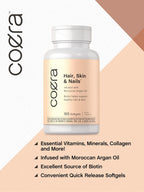 Coera Vitaminas para Cabello, Piel y Uñas con Colágeno, Biotina y Aceite de Argán Marroquí | 165 Cápsulas Blandas | Suplemento No GMO y Sin Gluten para Hombres y Mujeres