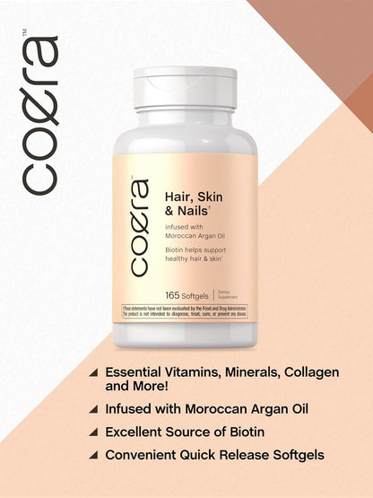 Coera Vitaminas para Cabello, Piel y Uñas con Colágeno, Biotina y Aceite de Argán Marroquí | 165 Cápsulas Blandas | – Image 4
