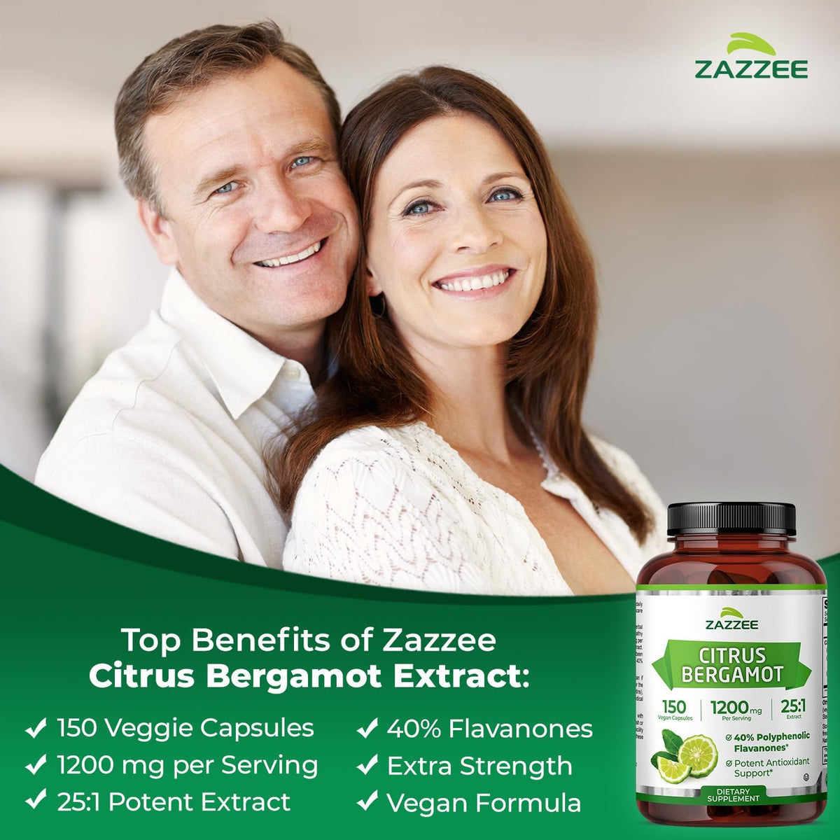 Zazzee Extracto de Bergamota Cítrica 25:1 - 1200 mg, 40% Flavanonas Polifenólicas, 150 Cápsulas Veganas – Image 2