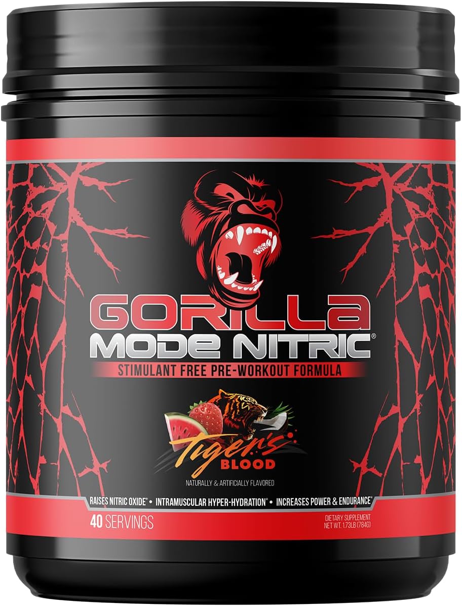 Gorilla Mode Nitric – Pre-Entreno Sin Estimulantes (784g, Tiger's Blood)