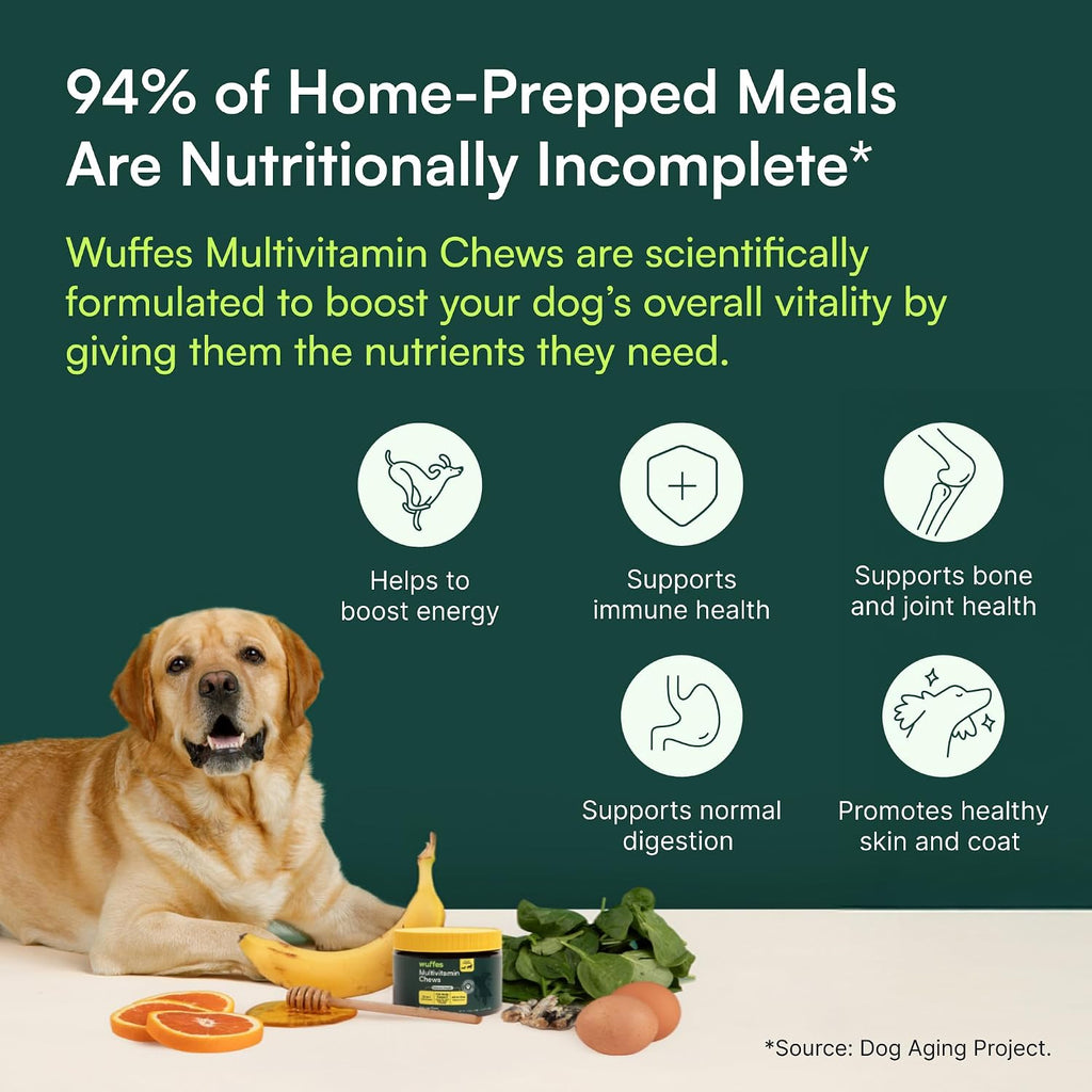 Wuffes 23-in-1 Multivitamínico para Perros en Golosinas Masticables – Apoyo para Piel y Pelaje, Inmunidad y Salud Digestiva – con Omega-3, Hierro y Zinc – 60 unidades
