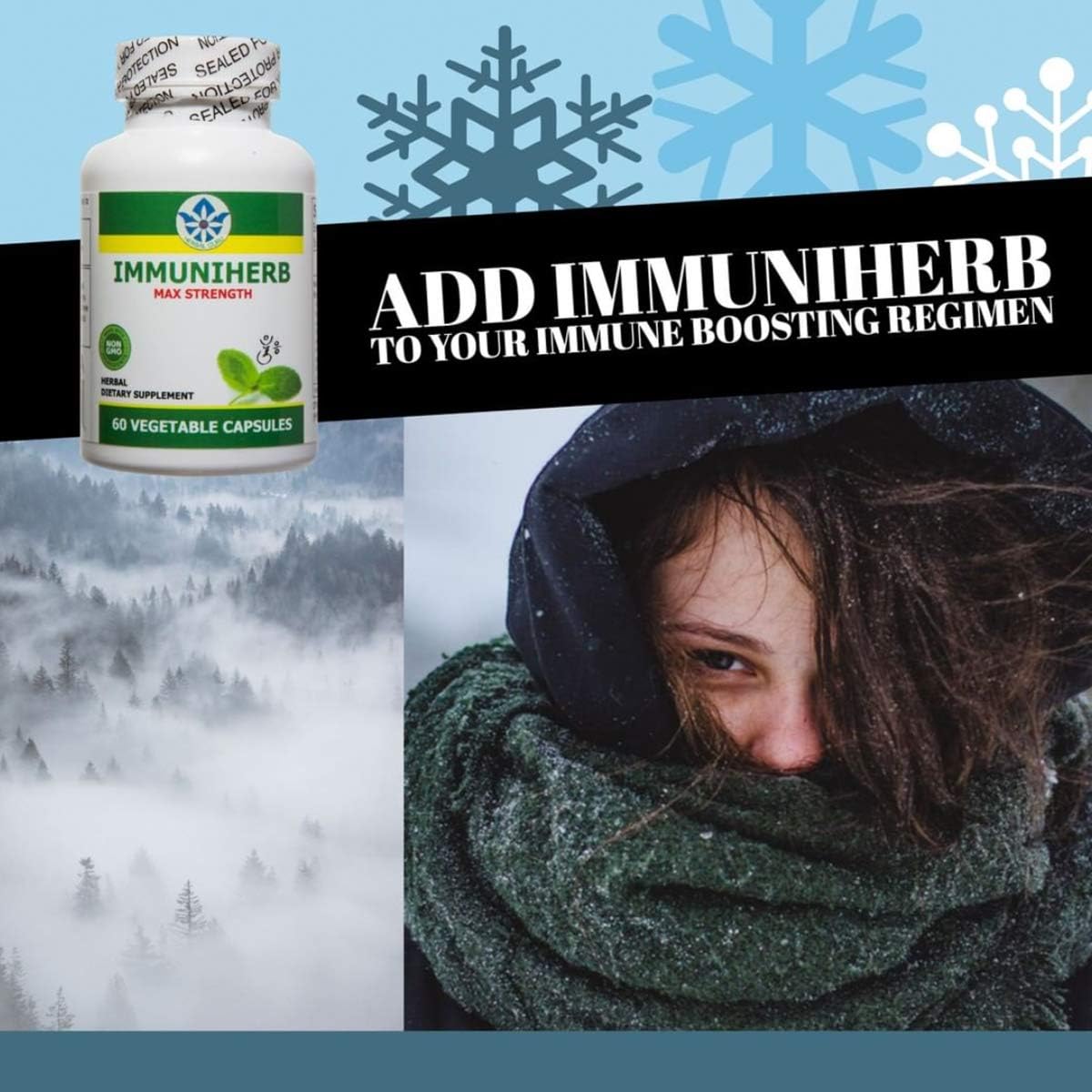 Immuniherb Suplemento de Apoyo Inmunológico con Jengibre, Forsythia, Regaliz, Vitamina C y Zinc - 60 Cápsulas Veganas