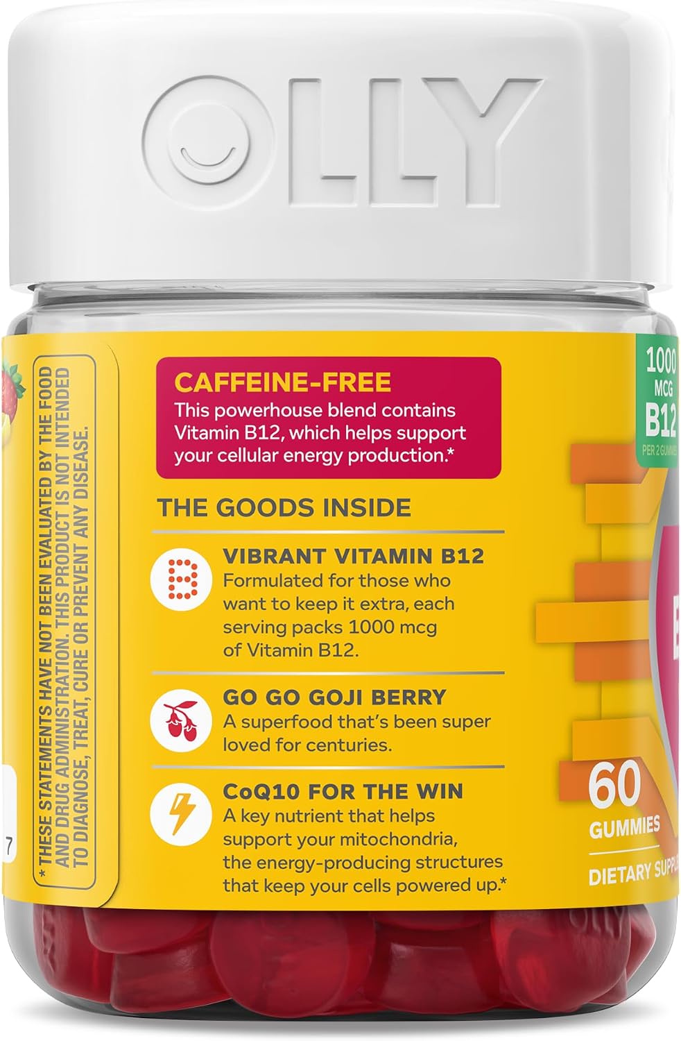 OLLY Extra Strength Daily Energy Gominolas de Vitamina B12, CoQ10 y Goji Berry - Sin Cafeína - 60 Gominolas Sabor Berry Yuzu