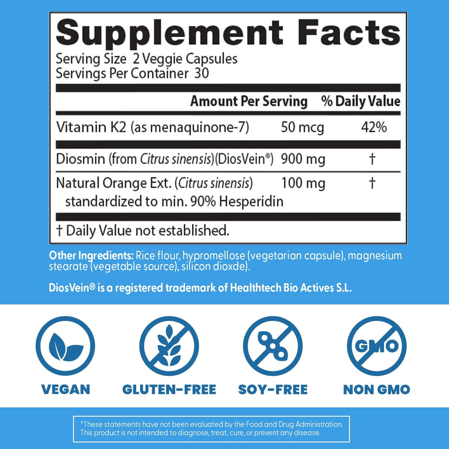 Doctor's Best Suplemento para Venas con Diosmin y Hesperidina - 60 Cápsulas Veganas