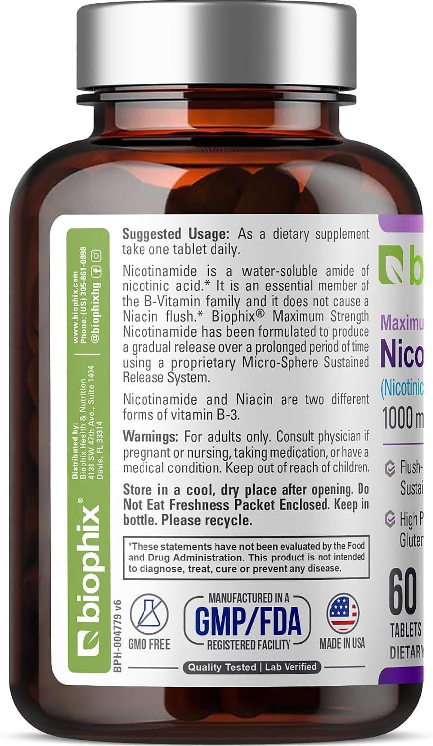 biophix B-3 Niacinamide 1000 mg 60 Tablets Sustained Release - No-Flush