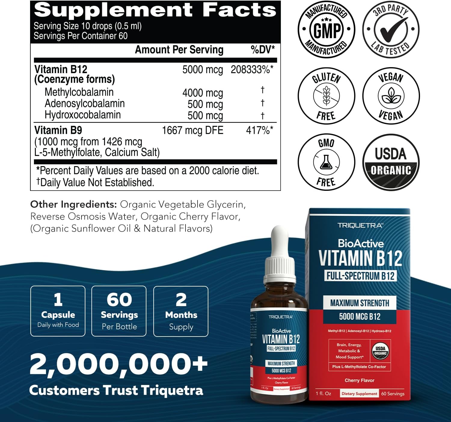Triquetra Health BioActive Vitamin B12 5000 mcg - Gotas Sublinguales con 3 Formas Bioactivas