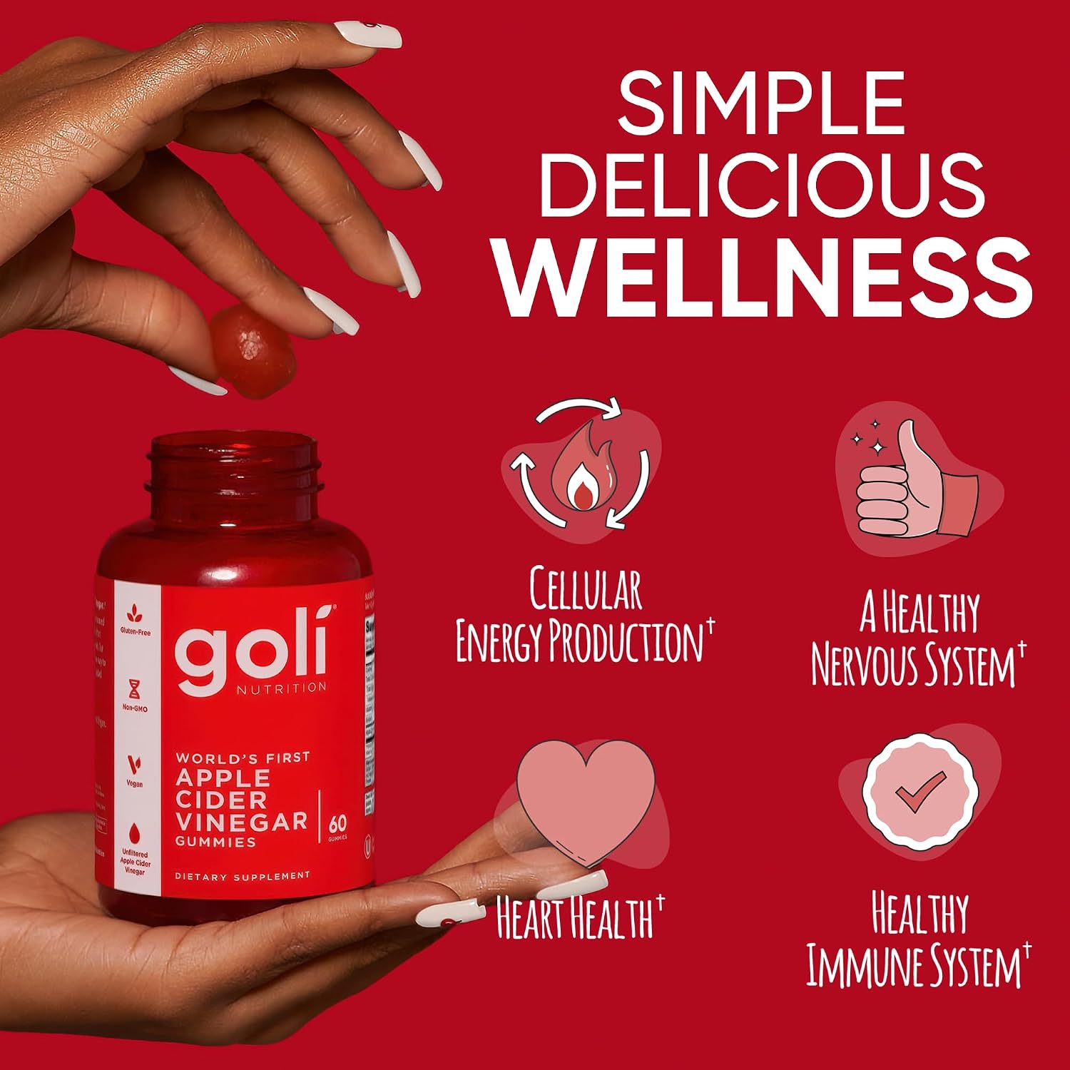 Goli Gominolas de Vinagre de Manzana con Vitamina B12, Remolacha y Granada - 180 Gominolas (3 Paquetes)