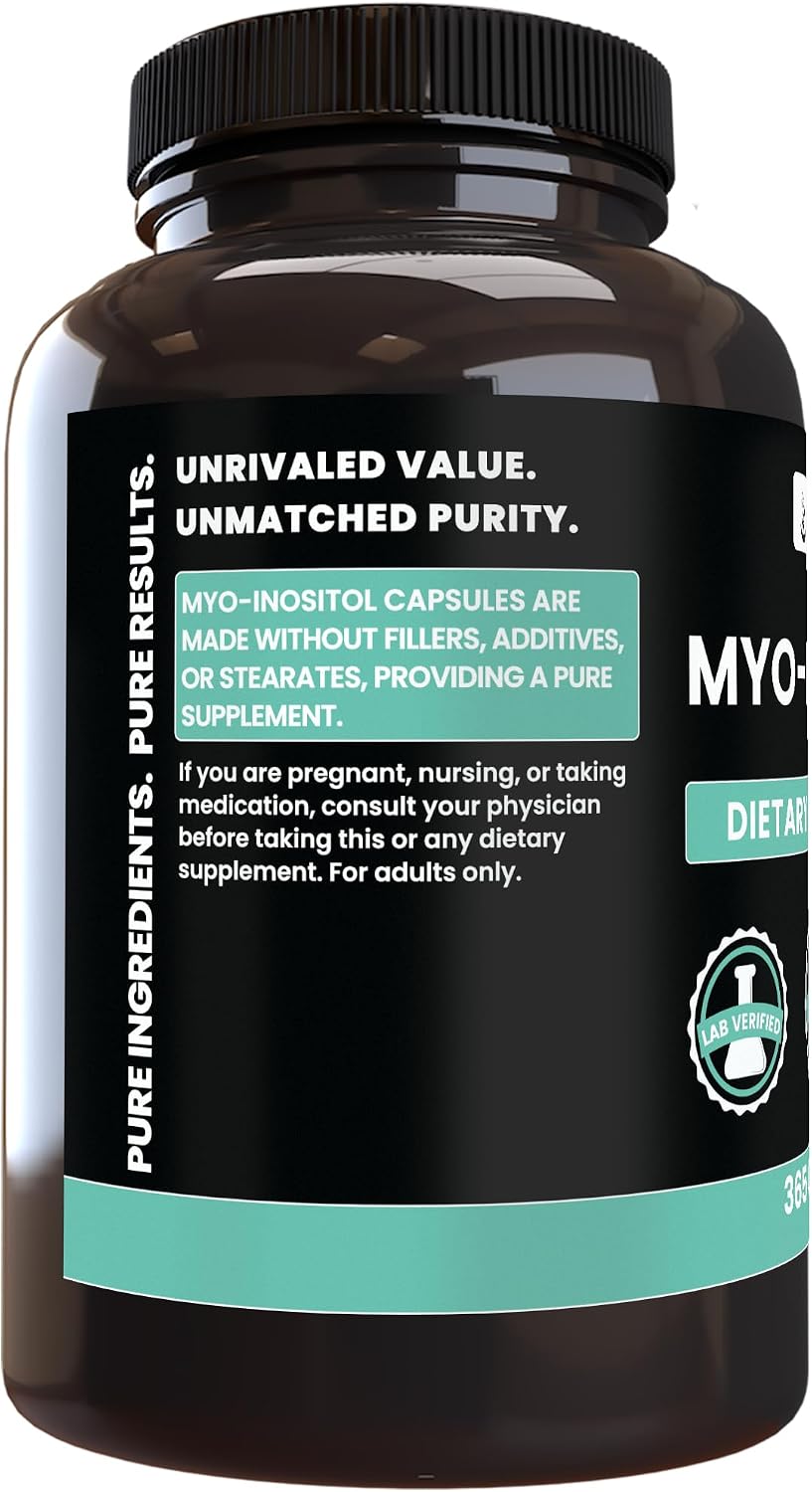 Myo-Inositol Puro 365 Cápsulas – Sin Magnesio ni Rellenos, Verificado en Laboratorio