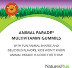 NaturesPlus Animal Parade Multivitamin Gominolas Infantiles - 90 unidades - Sabores Cereza, Uva y Naranja - Vegetariano, Sin Gluten