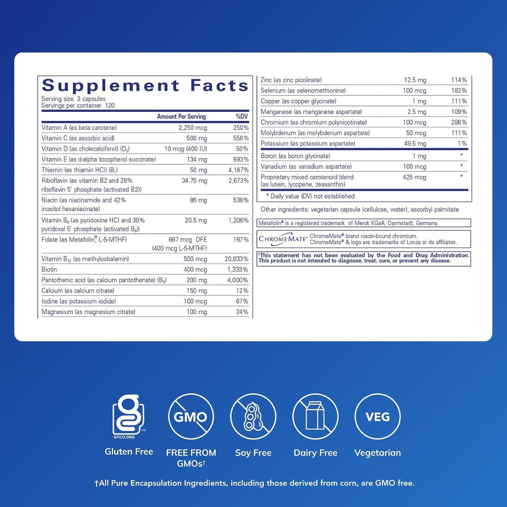 Pure Encapsulations Nutrient 950 Sin Hierro | 360 Cápsulas