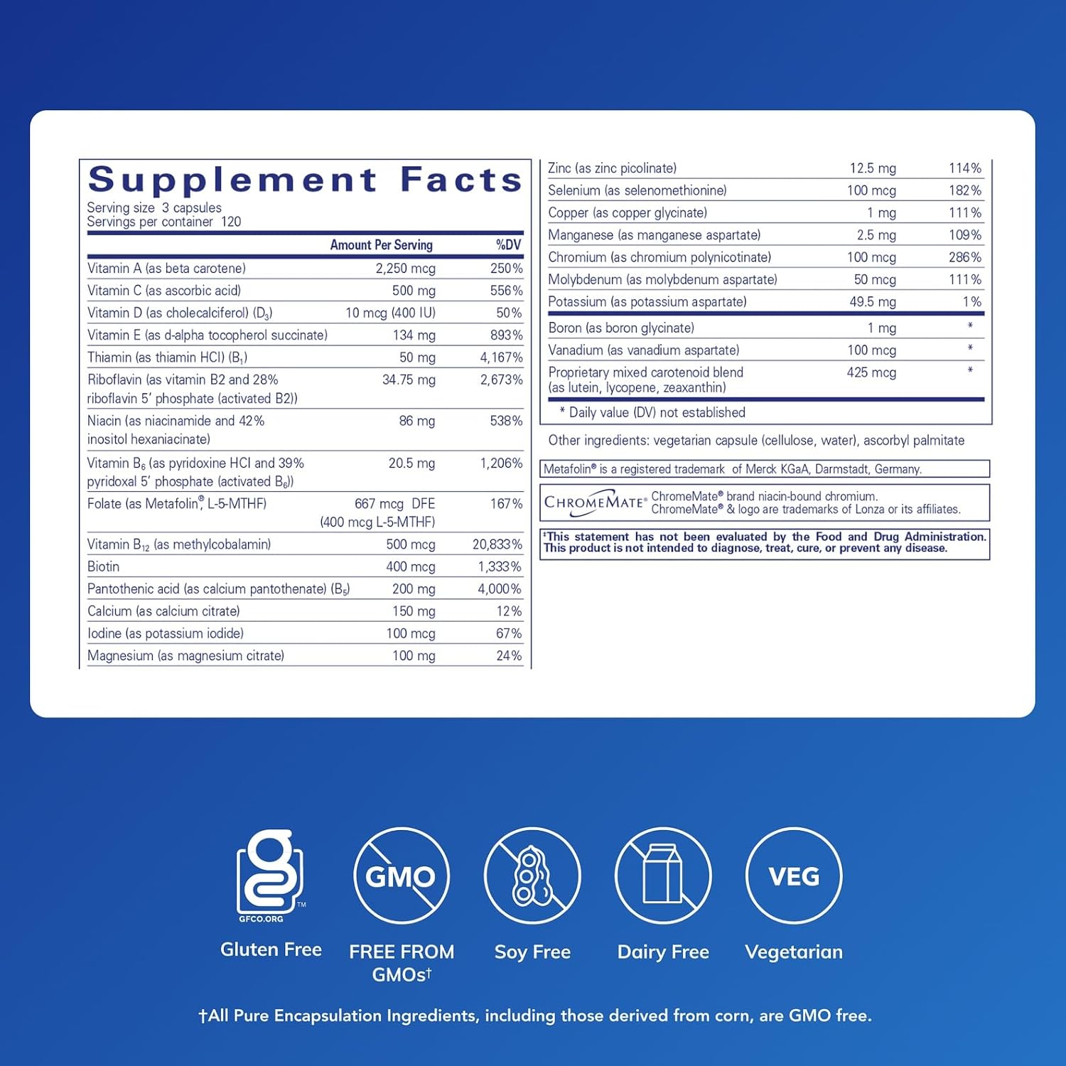Pure Encapsulations Nutrient 950 Sin Hierro | 360 Cápsulas