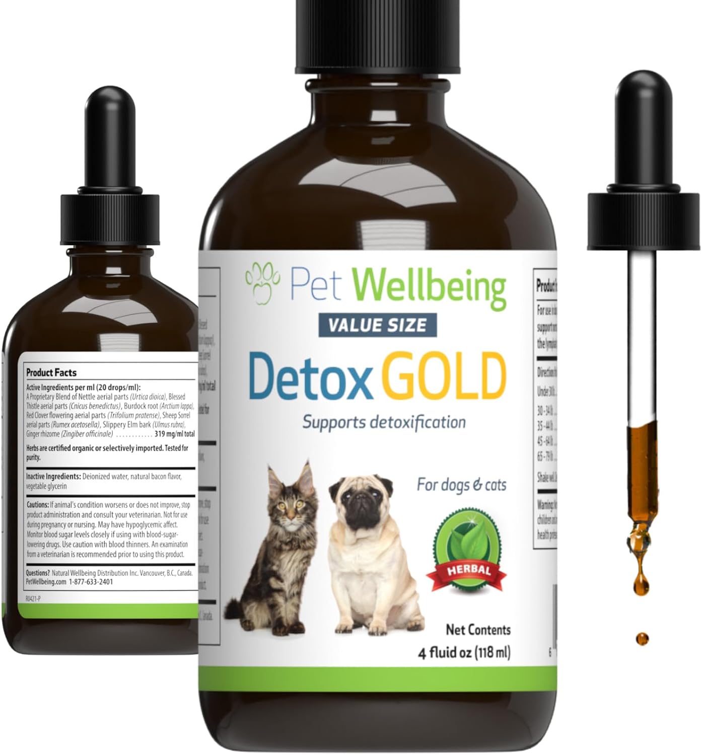 Pet Wellbeing Detox Gold para Perros y Gatos - Suplemento Herbal de Desintoxicación y Apoyo Inmunitario - 118 ml