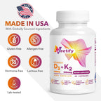 Vitamina D3 (5000 UI) + K2 (100 mcg como MK-7) con Calcio – Suplemento de Alta Absorción para la Salud Ósea, Cardíaca e Inmune – 60 Cápsulas Vegetales