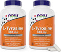 NOW Foods L-Tyrosine 500mg, 300 Cápsulas (Pack de 2) - Suplemento No Transgénico