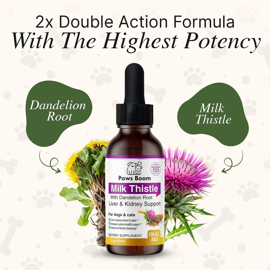 Milk Thistle para Perros y Gatos - Limpieza Hepática y Soporte Renal con Diente de León | Sabor Bacon | 60 ml