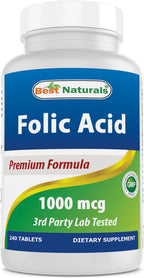 Best Naturals Ácido Fólico 1000 mcg (Vitamina B9), 240 Comprimidos