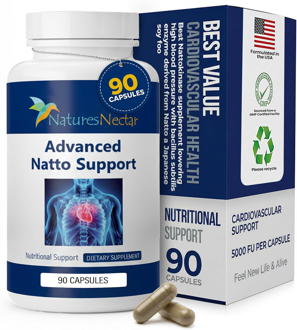 Nature's Nectar Nattokinasa Orgánica 250mg - Doble Concentración 5000 FU - Apoya la Salud Cardiovascular y Circulación Sanguínea - 90 Cápsulas