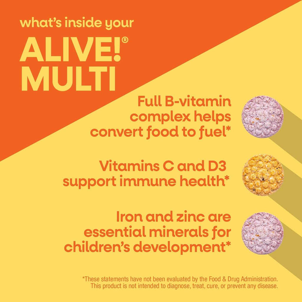Nature's Way Alive! Multivitamínico masticable para niños con frutas y verduras, sabor cereza, 120 comprimidos