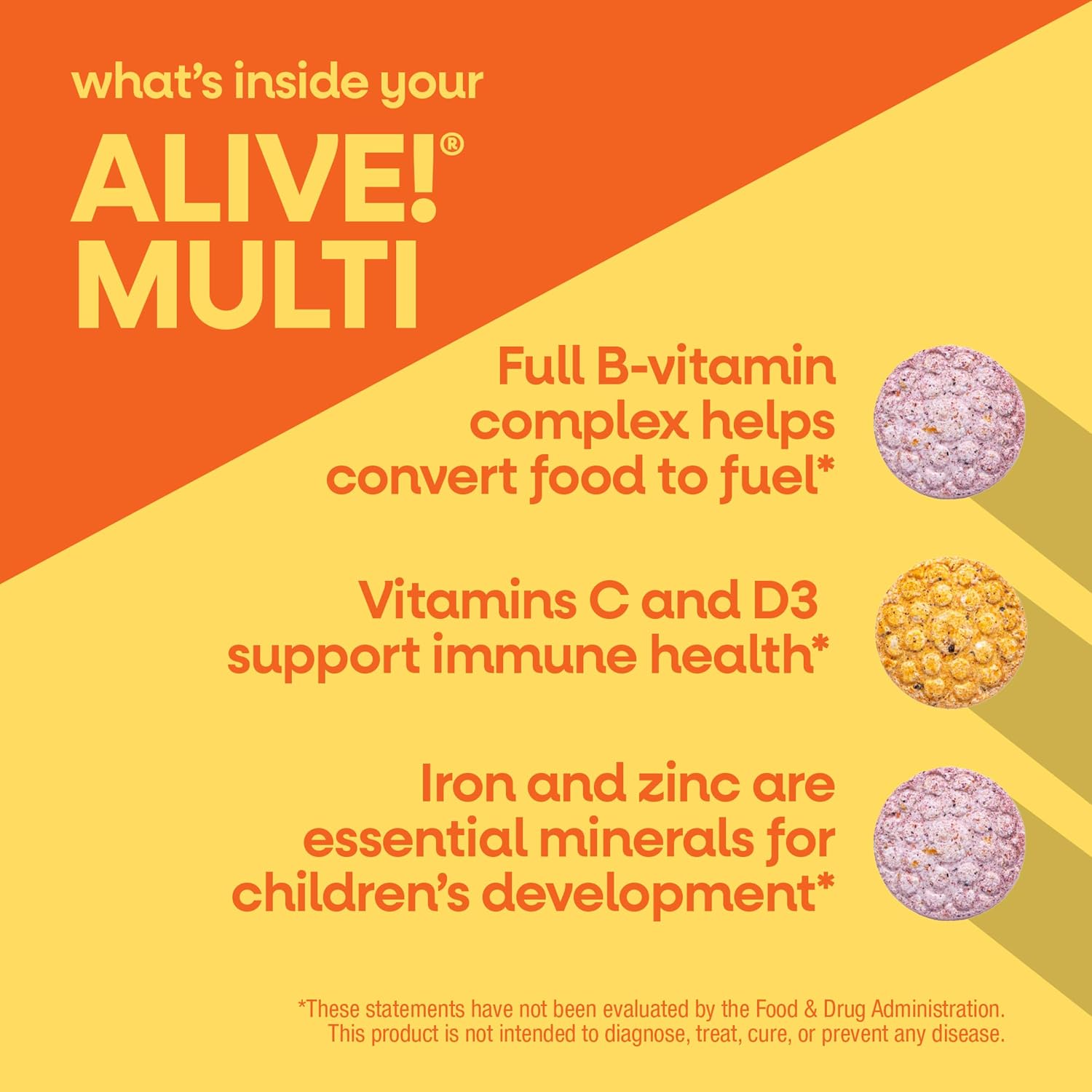 Nature's Way Alive! Multivitamínico masticable para niños con frutas y verduras, sabor cereza, 120 comprimidos