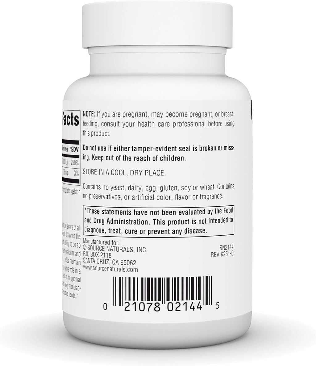 Source Naturals Vitamina D-3 2000 UI (50 mcg) - 100 Cápsulas