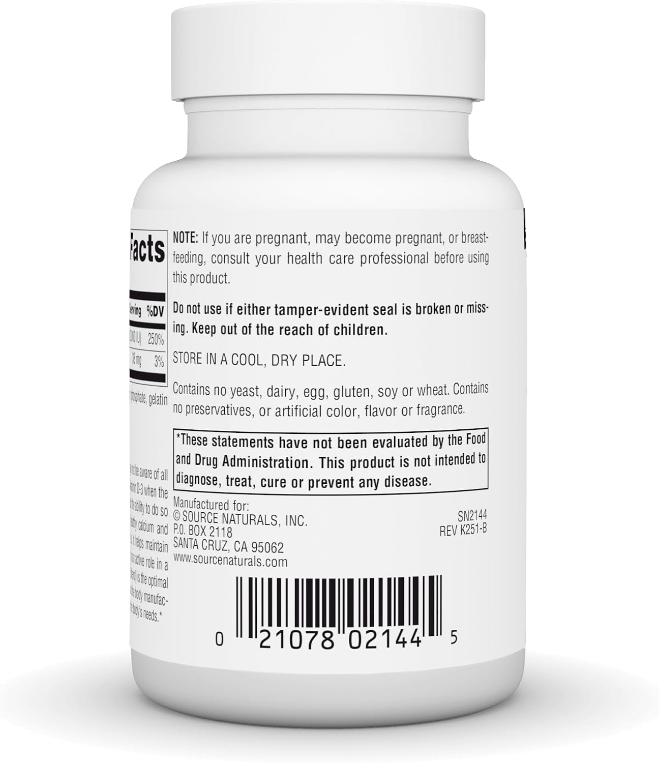 Source Naturals Vitamina D-3 2000 UI (50 mcg) - 100 Cápsulas