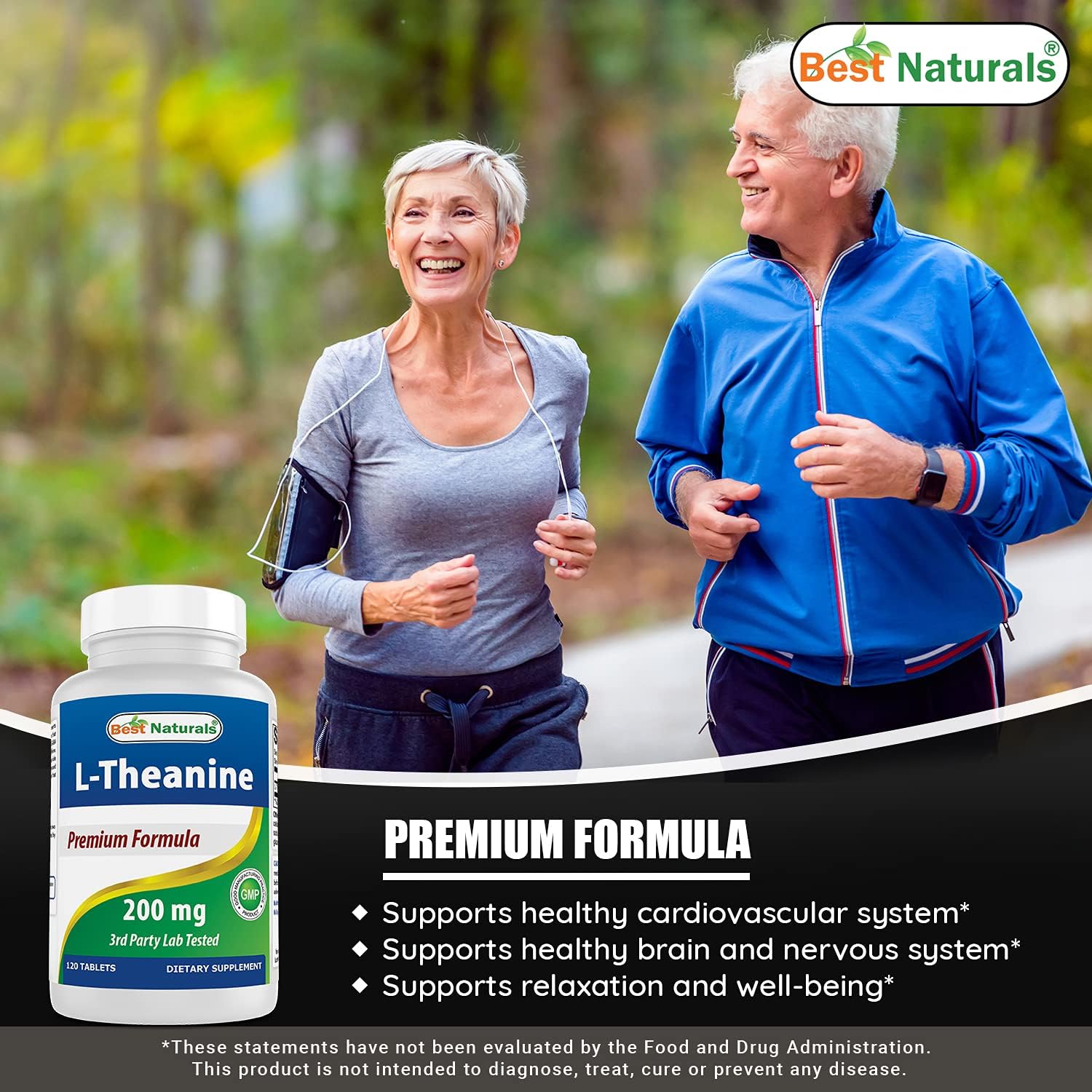 Best Naturals L-Teanina 200 mg | Relajación sin Somnolencia | 120 Comprimidos Vegetarianos (Paquete de 2)